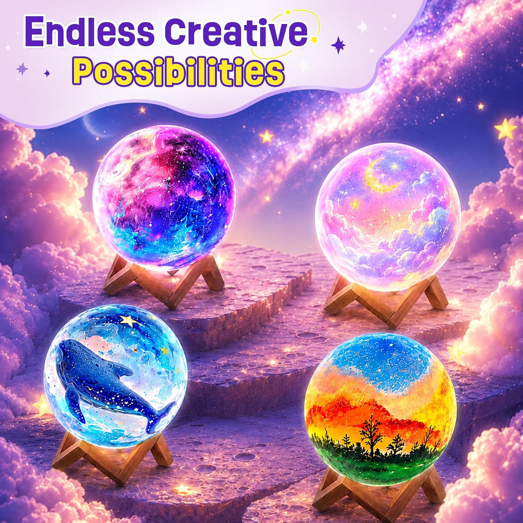 Paint Your Own Moon Lamp Kit, 3D Moon Night Light, Crafts for Kids Age 4-12