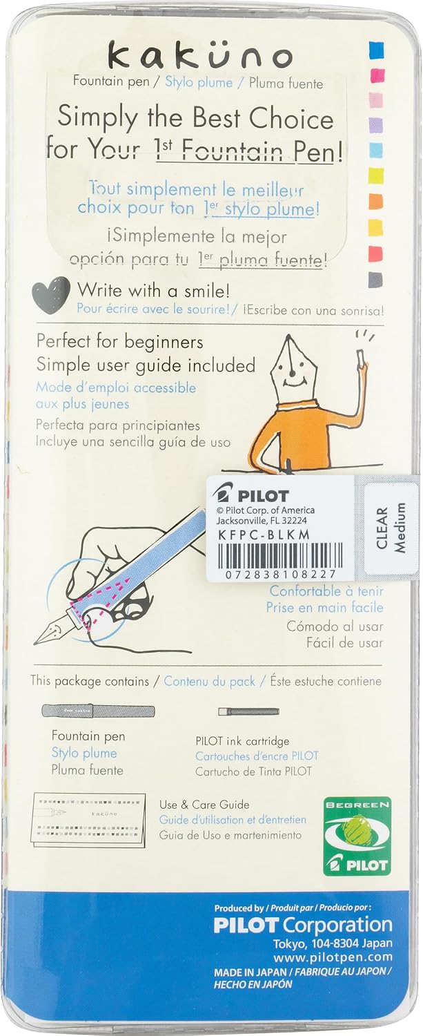 PILOT Kakuno Fountain Pen, Clear Barrel, Medium Nib 0.5mm