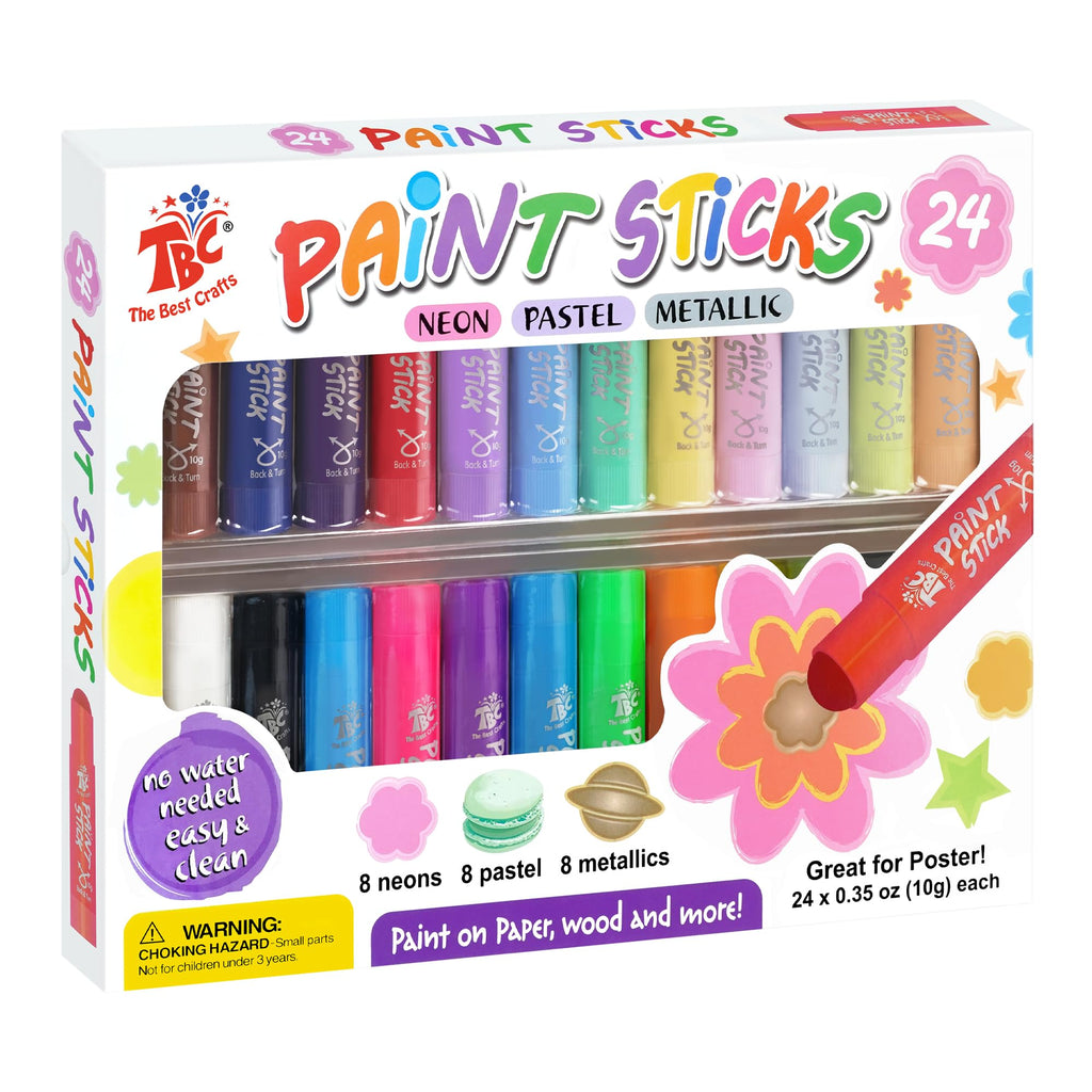 TBC The Best Crafts Paint Sticks for Kids Ages 2-8, 12 Classic Colors
