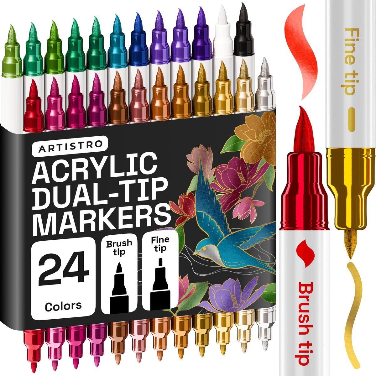 ARTISTRO 24 Skin Tones Dual-Tip Acrylic Paint Marker Pens for Drawing