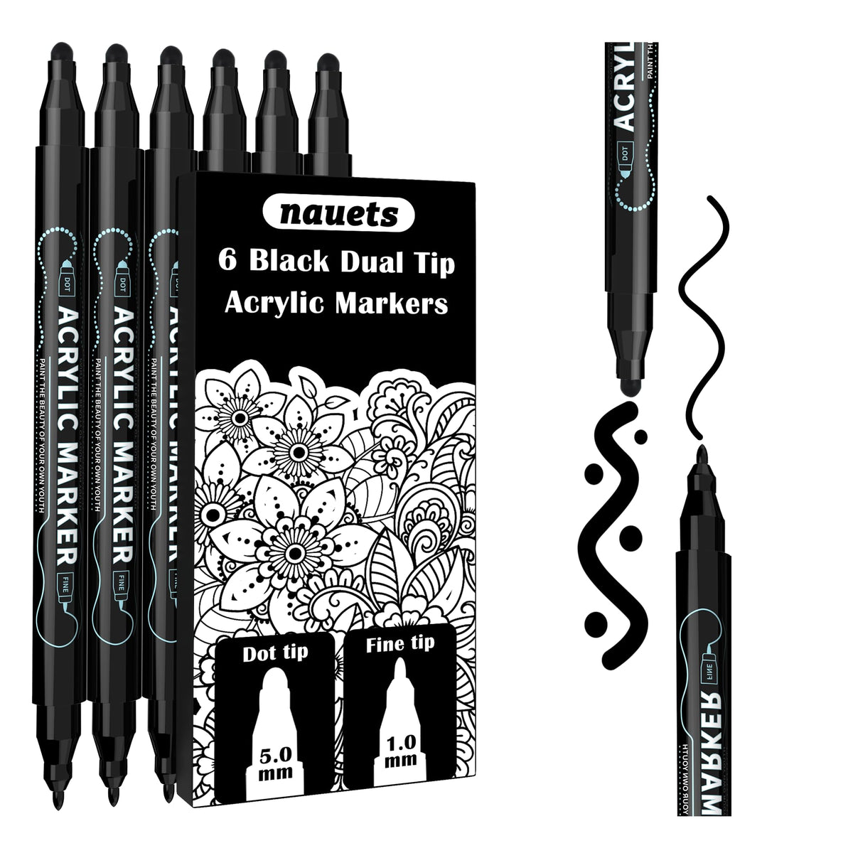 nauets 30 Colors Precision Dual Tip Acrylic Paint Markers Pens - Dot & Fine