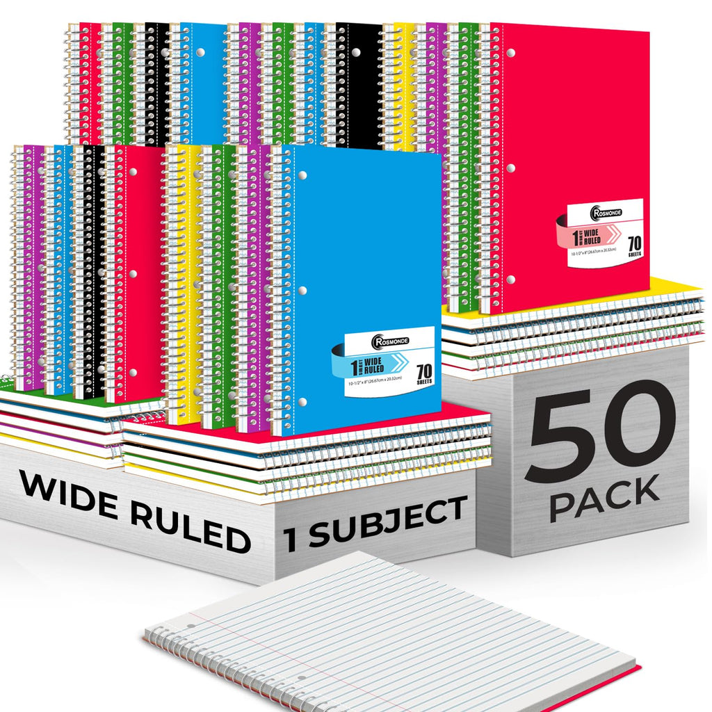 Rosmonde 12 Pack Spiral Notebooks, 1 Subject Notebook, Wide Ruled, Assorted