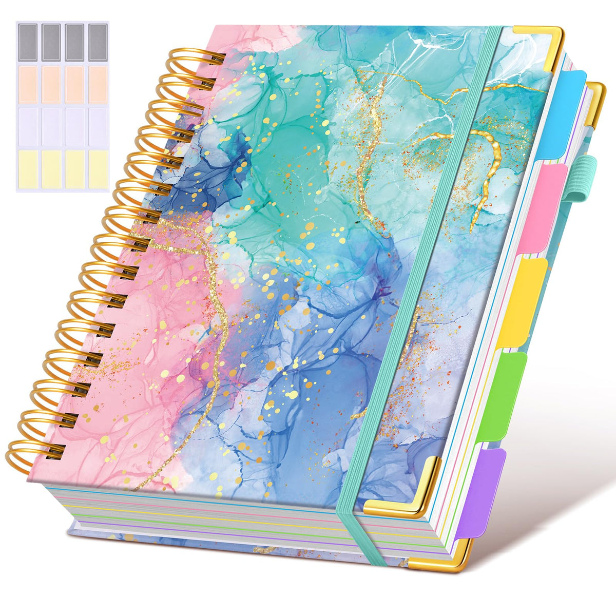 Hardcover Spiral Notebook journal with Removable Dividers Tabs, 300 Pages Leather 5 Subject Notebook College Ruled, 8"x10" Large B5 Notebooks for Work School Note taking, Lined Journal for Women,Black