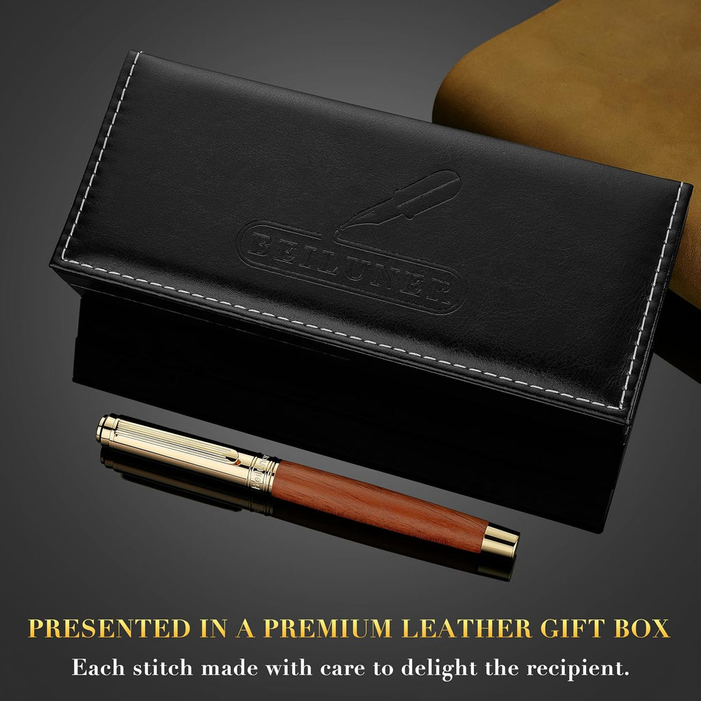 BEILUNER 316 Fountain Pen,Stunning Luxury,24K Gilded Nib(Fine)-Rosewood