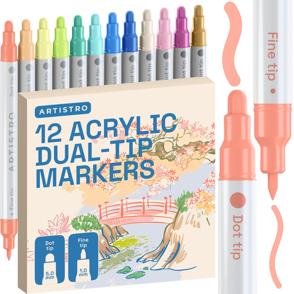 ARTISTRO Metallic Dual-Tip Acrylic Paint Marker Pens - Set of 24