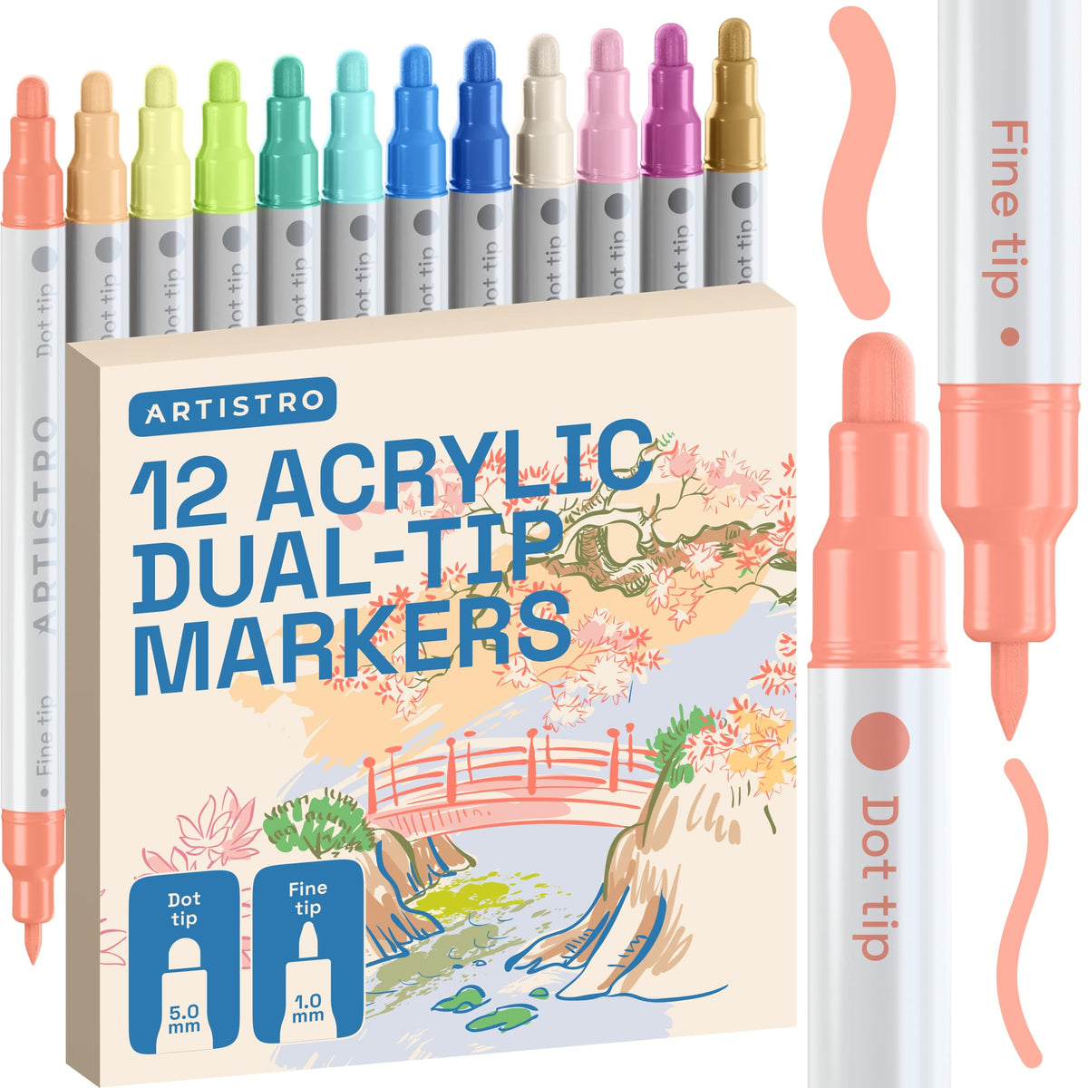 ARTISTRO Metallic Dual-Tip Acrylic Paint Marker Pens - Set of 24