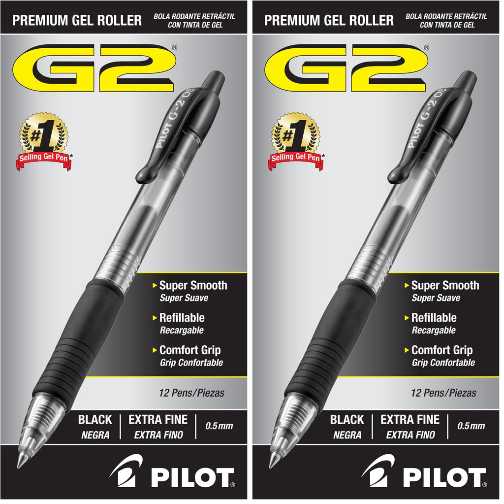 PILOT G2 Extra Fine Point Black Gel Ink Pens, Dozen Box, 31002
