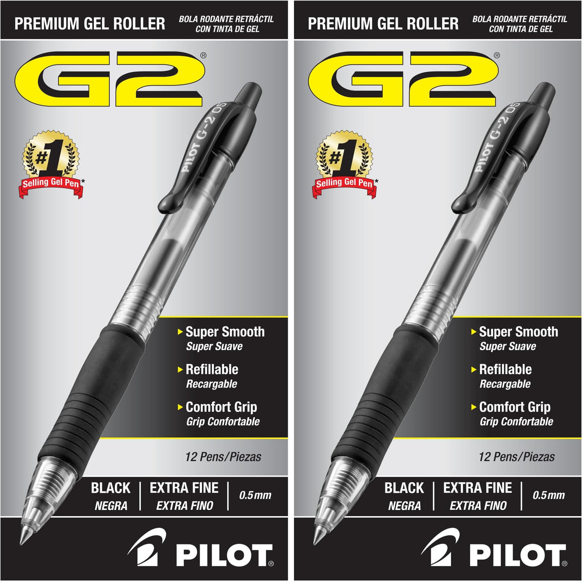 PILOT G2 Extra Fine Point Black Gel Ink Pens, Dozen Box, 31002