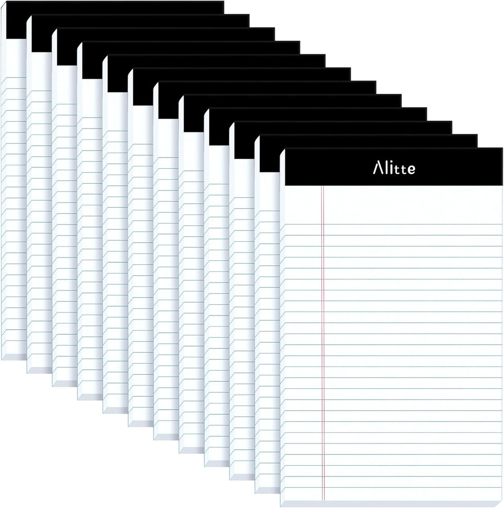 Alitte Legal Notepads 5x8, Pack of 12 - Perforated Narrow Ruled Writing Pad - Premium Thick Paper, No Ink Bleeding - Blank Legal Pads For Home, Office, School, Business - 50 Sheets Per Notebook