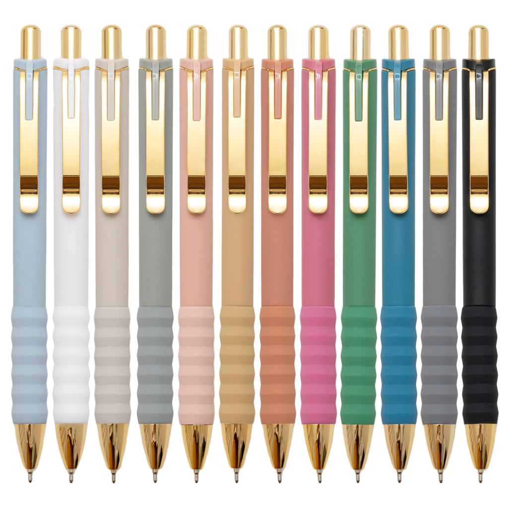 Linbsunne Ballpoint Pens Black Medium Point 1mm Pen with Super Soft Grip Ball Point Pen for Men Women Retractable Pens (gold-12 pcs)