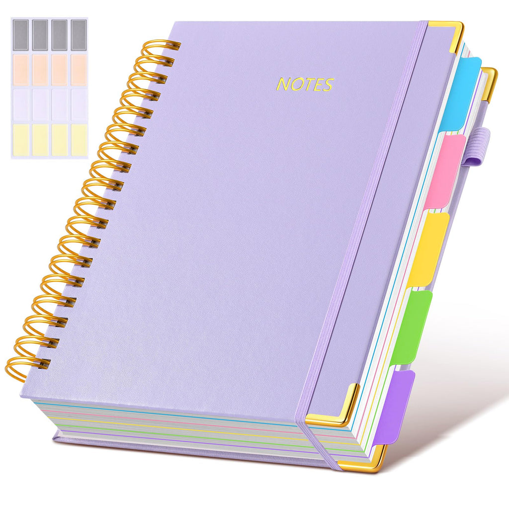 Hardcover Spiral Notebook journal with Removable Dividers Tabs, 300 Pages Leather 5 Subject Notebook College Ruled, 8"x10" Large B5 Notebooks for Work School Note taking, Lined Journal for Women,Black