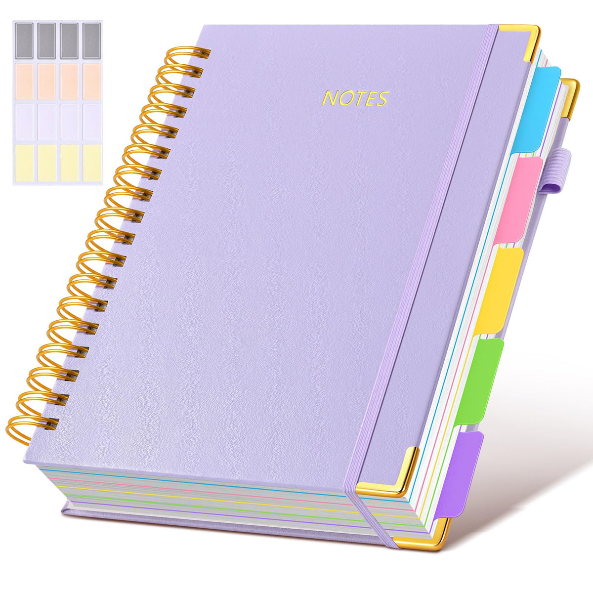 Hardcover Spiral Notebook journal with Removable Dividers Tabs, 300 Pages Leather 5 Subject Notebook College Ruled, 8"x10" Large B5 Notebooks for Work School Note taking, Lined Journal for Women,Black