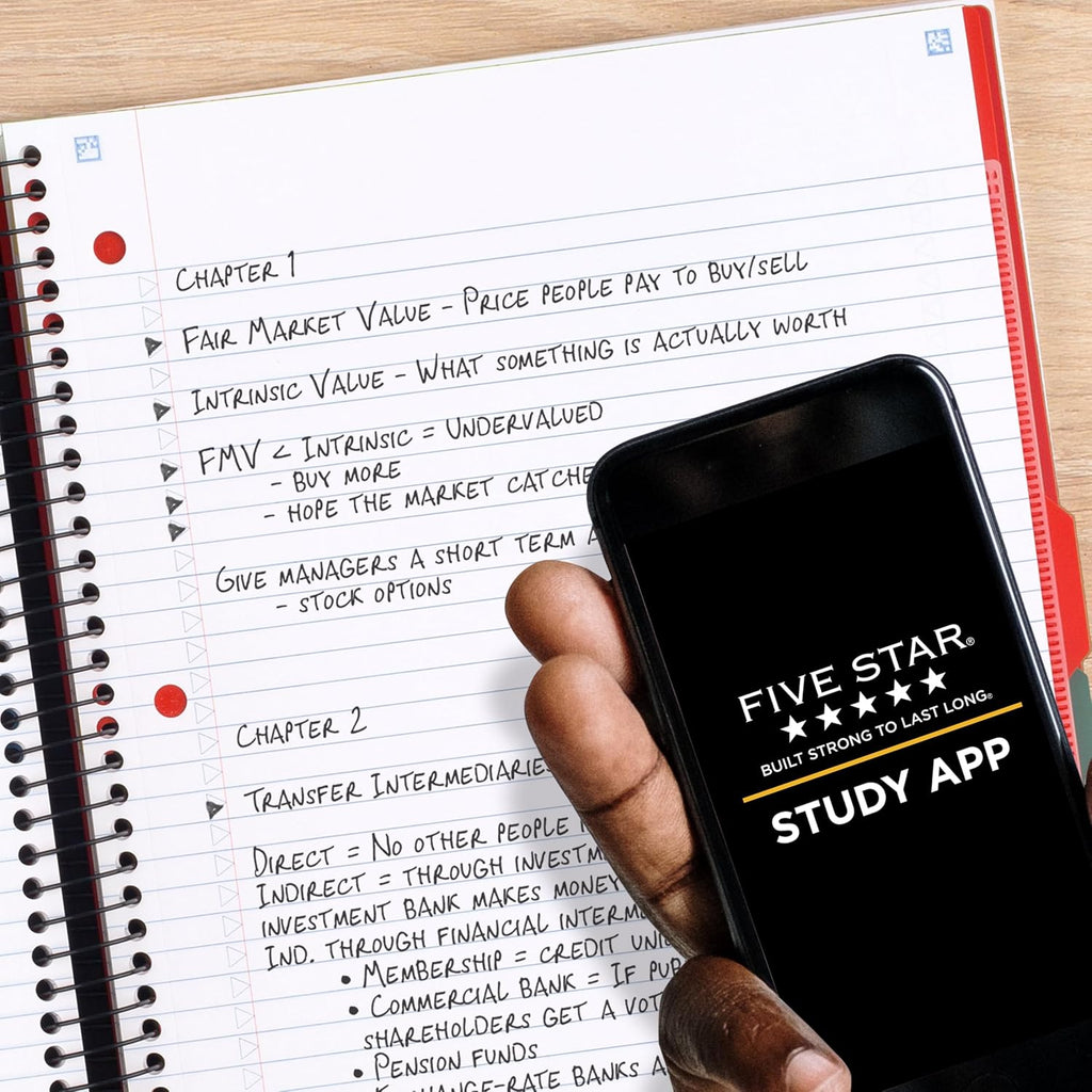 Five Star Advance Spiral Notebook + Study App, 5 Subject, College Ruled Paper, 8-1/2" x 11", 200 Sheets, Spiral Guard, Movable Tabbed Dividers, Fire Red (73146)