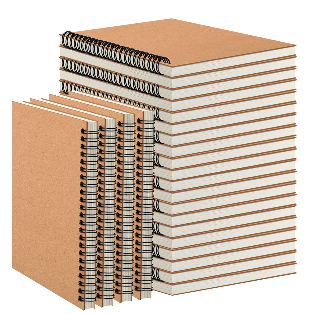 24 Pack A5 Spiral Notebooks Journal with Kraft Cover, 5x8 Inches, Ruled Lined Paper, for Work, Sketches, Study, Notes Taking, Gifts, Brown (24 PCS(Lined))