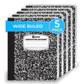 Rosmonde 5 Pack Wide Ruled Composition Notebook, Black Marble Notebooks