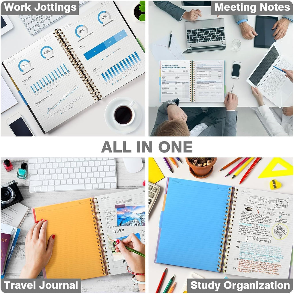 Spiral Notebook 8.5" x 11", 5 Subject Notebooks College Ruled with Dividers