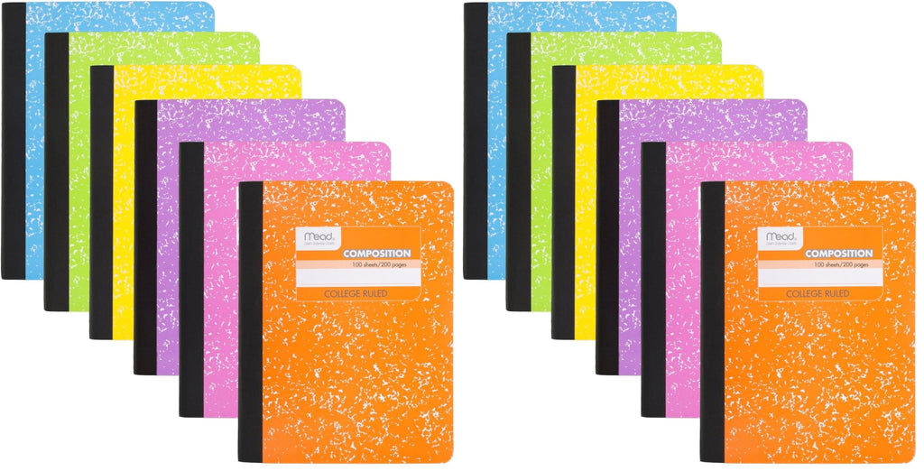 Mead Composition Notebook, College Ruled 7.5" x 9.75" Paper, 100 Sheets, Assorted Colors, 6 Pack (850106-ECM)