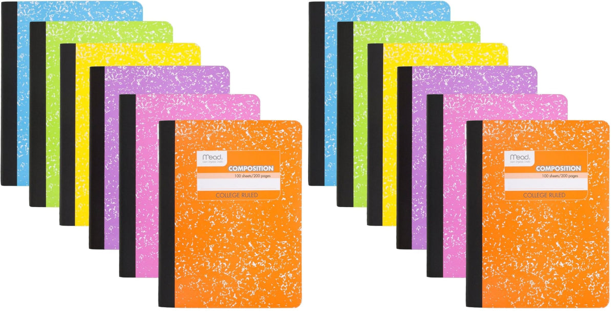 Mead Composition Notebook, College Ruled 7.5" x 9.75" Paper, 100 Sheets, Assorted Colors, 6 Pack (850106-ECM)