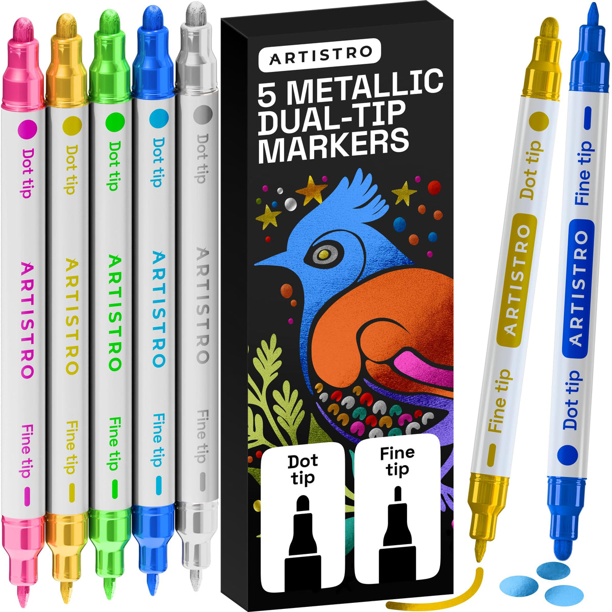 ARTISTRO Metallic Dual-Tip Acrylic Paint Marker Pens - Set of 24
