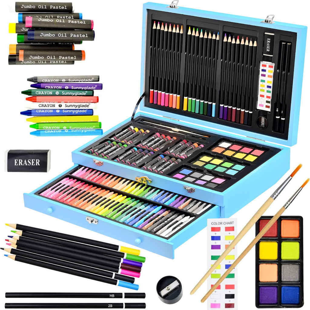Sunnyglade 145 Piece Deluxe Art Set Wooden Art Box & Drawing Kit Cherry
