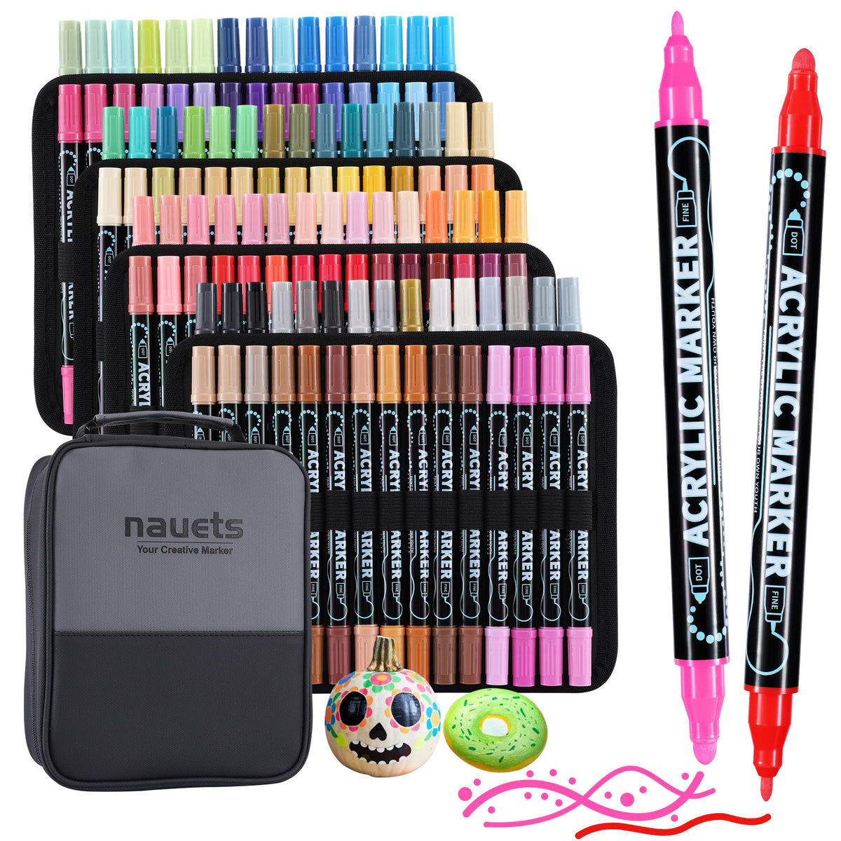 nauets 30 Colors Precision Dual Tip Acrylic Paint Markers Pens - Dot & Fine