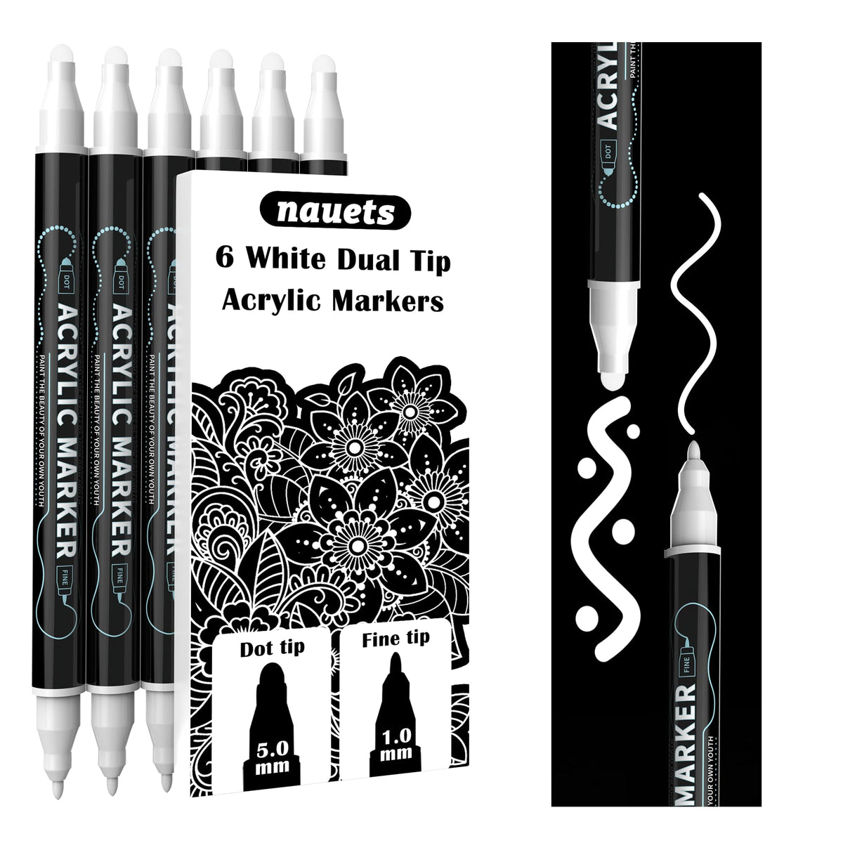nauets 30 Colors Precision Dual Tip Acrylic Paint Markers Pens - Dot & Fine