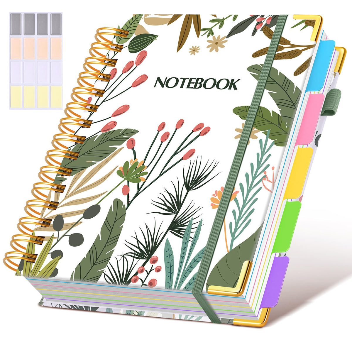 Hardcover Spiral Notebook journal with Removable Dividers Tabs, 300 Pages Leather 5 Subject Notebook College Ruled, 8"x10" Large B5 Notebooks for Work School Note taking, Lined Journal for Women,Black