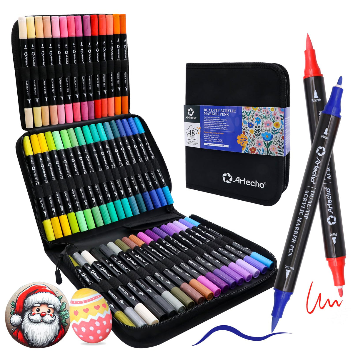 Artecho Acrylic Paint Markers 72 Colors with Bag（ Brush Tip and Fine Tip ）