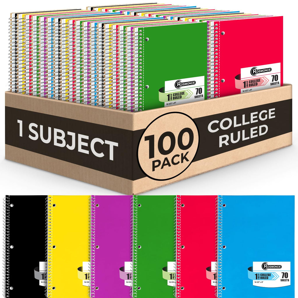 Rosmonde 50 Pack 1 Subject Spiral Notebook College Ruled Bulk, 70 Sheets