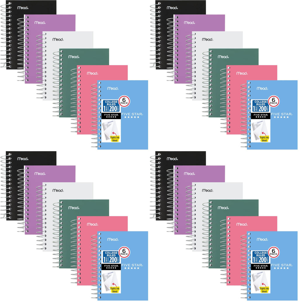 Five Star Spiral Notebook, 6 Pack, College Ruled Paper, Fat Lil' Pocket Notebooks, 3-1/2" x 5-1/2", 200 Sheets, Assorted Colors (38027)