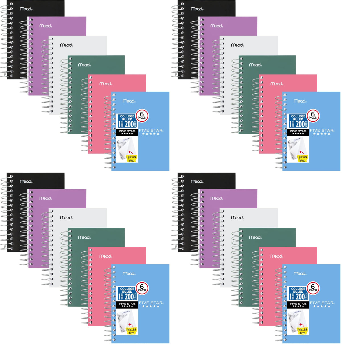 Five Star Spiral Notebook, 6 Pack, College Ruled Paper, Fat Lil' Pocket Notebooks, 3-1/2" x 5-1/2", 200 Sheets, Assorted Colors (38027)