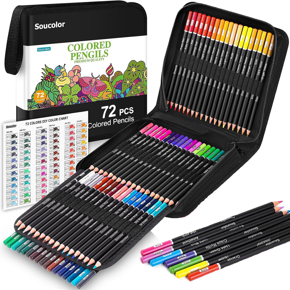 Soucolor 72 Colored Pencils for Adult Coloring Book,Back to School Supplies