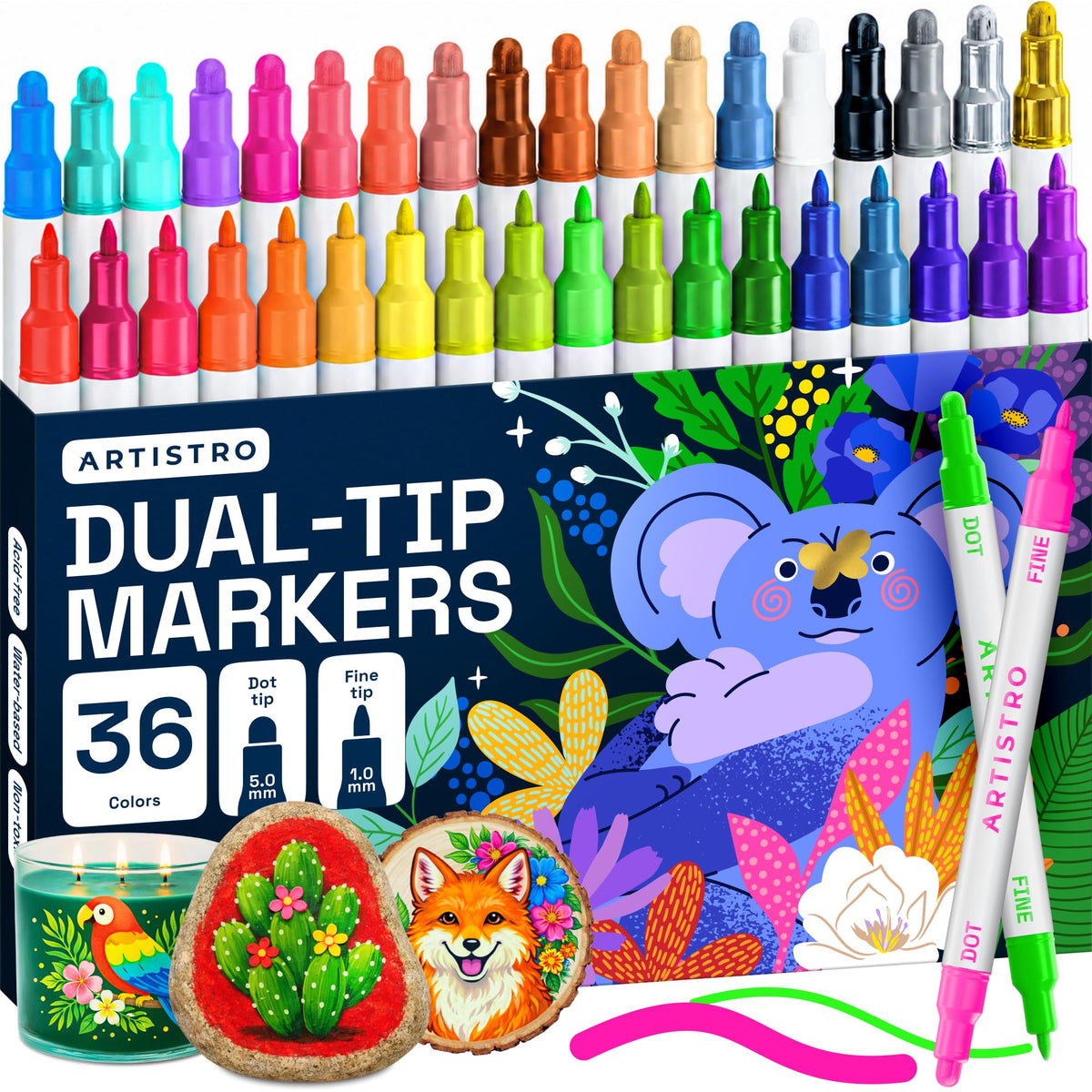 ARTISTRO Metallic Dual-Tip Acrylic Paint Marker Pens - Set of 24