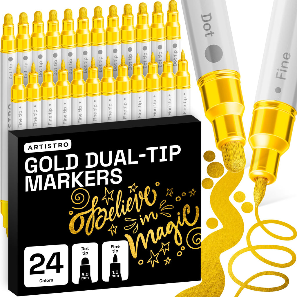 ARTISTRO Metallic Dual-Tip Acrylic Paint Marker Pens - Set of 24