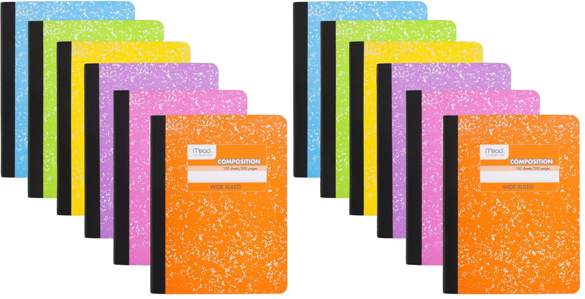 Mead Composition Notebook, College Ruled 7.5" x 9.75" Paper, 100 Sheets, Assorted Colors, 6 Pack (850106-ECM)
