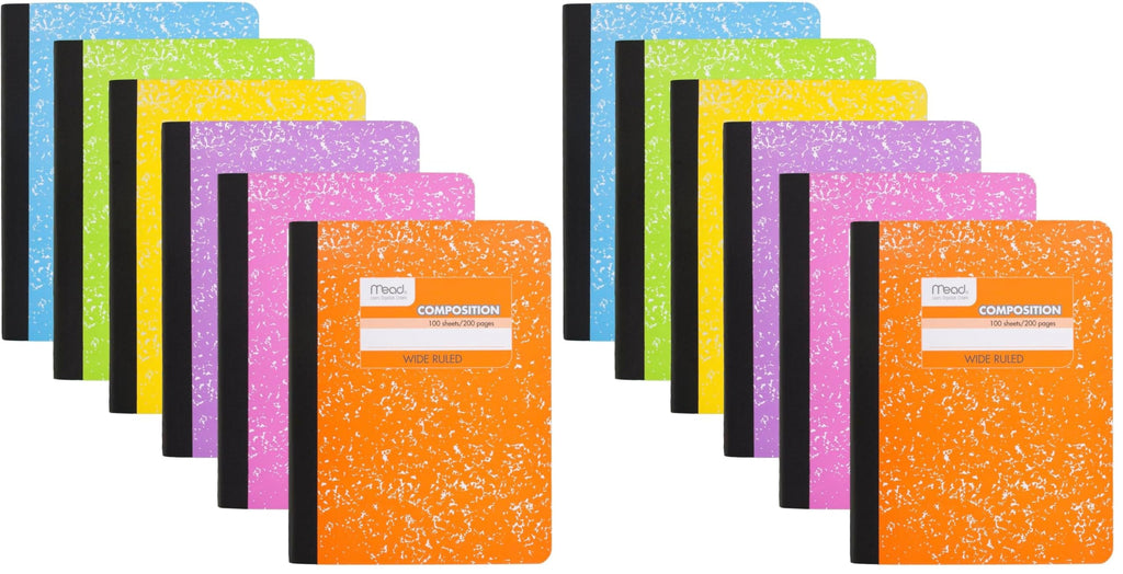 Mead Composition Notebook, Wide Ruled 7.5" x 9.75" Paper, 100 Sheets, Assorted Colors, 6 Pack (950054-ECM)