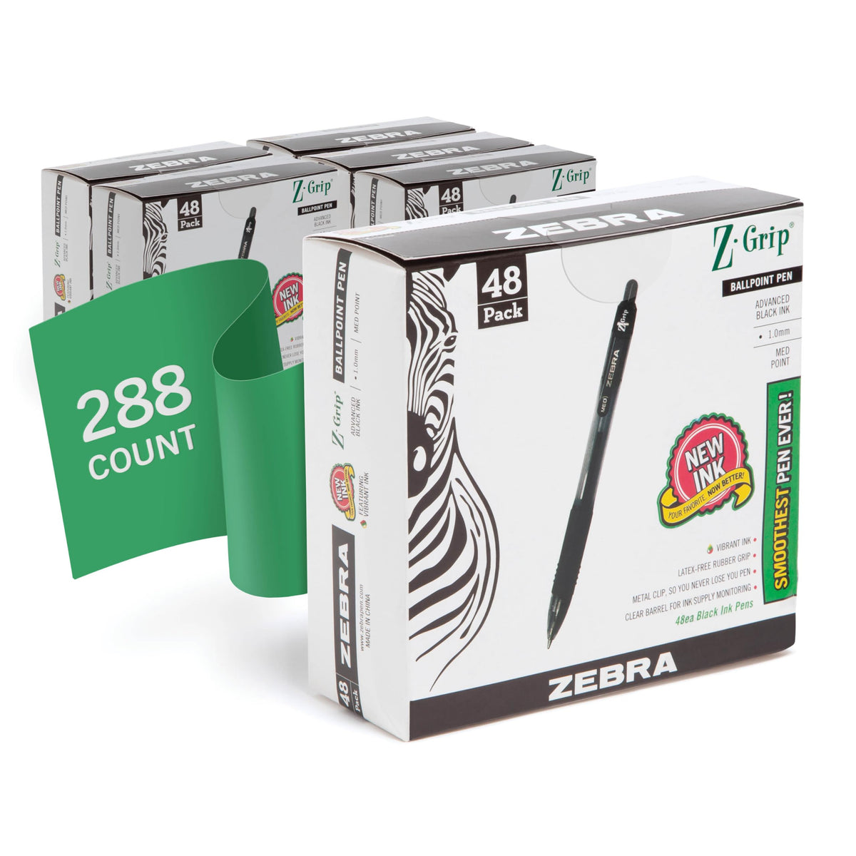 Zebra Pen Z-Grip Retractable Ballpoint Pen, Black Ink, 1.0mm, 18-Pack