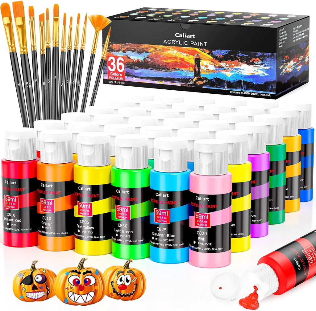 Caliart 36 Colors Acrylic Paint Set with 12 Brushes