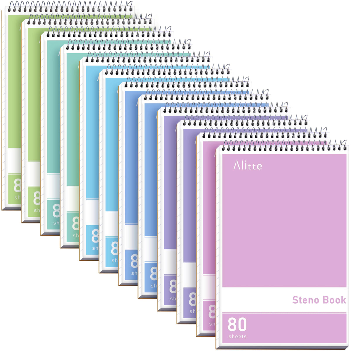 Alitte Steno Pads Spiral 6x9-12 Pack Assorted Bright Colors - Perfect for Work, School, and Home Use, Easy Tear-Off Pages, Gregg ruled, White Paper - No Ink Bleeds - 80 Sheets
