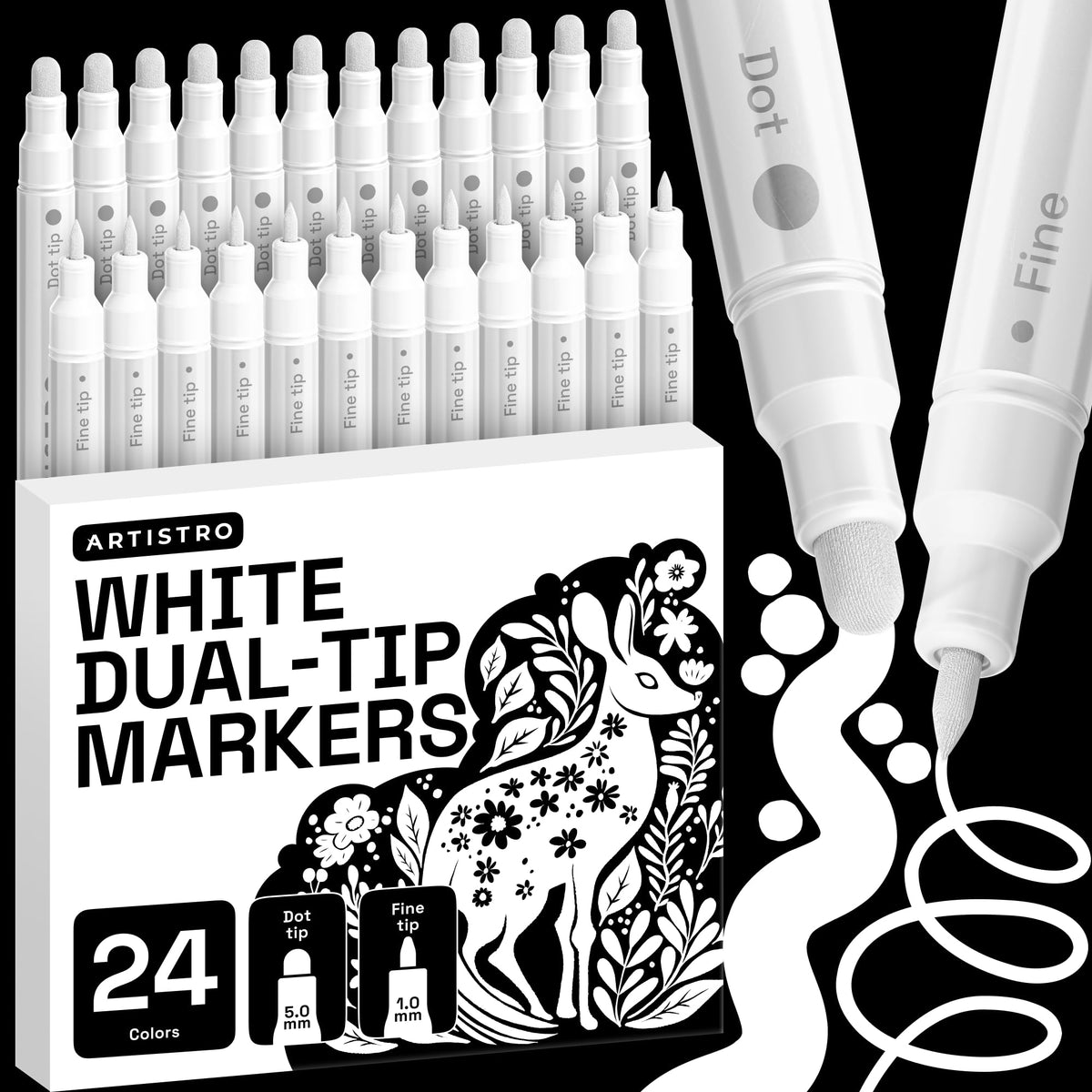 ARTISTRO Metallic Dual-Tip Acrylic Paint Marker Pens - Set of 24