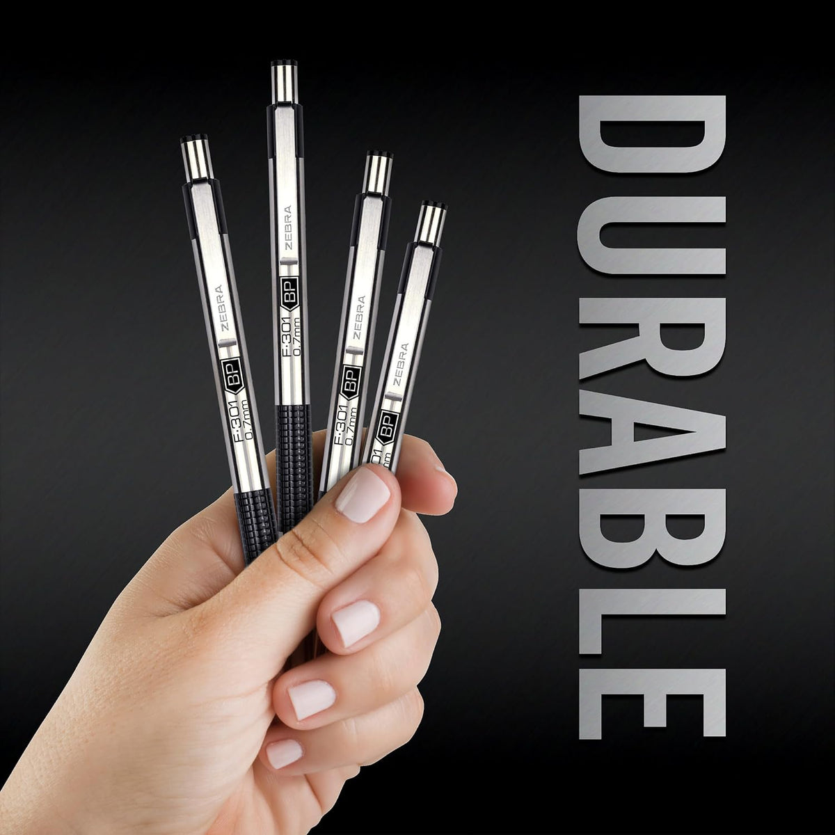 Zebra Pen STEEL F-301 Retractable Ballpoint Pen, Black Ink, 0.7mm, 4-Pack