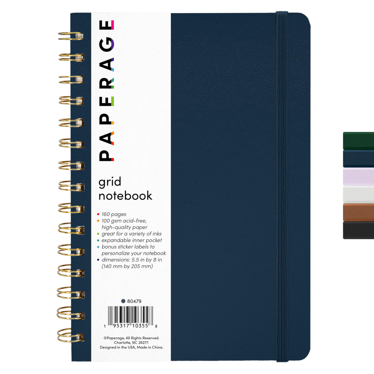 PAPERAGE Lined Spiral Journal Notebook, (Navy, Olive Green, Kraft), 3 Pack, 160 Pages, Medium 5.5 inches x 8 inches - 100 GSM Thick Paper, Hardcover, Double-Wire Spiral Journal & Notebook
