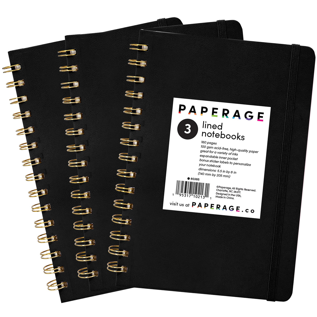 PAPERAGE Lined Spiral Journal Notebook, (Navy, Olive Green, Kraft), 3 Pack, 160 Pages, Medium 5.5 inches x 8 inches - 100 GSM Thick Paper, Hardcover, Double-Wire Spiral Journal & Notebook