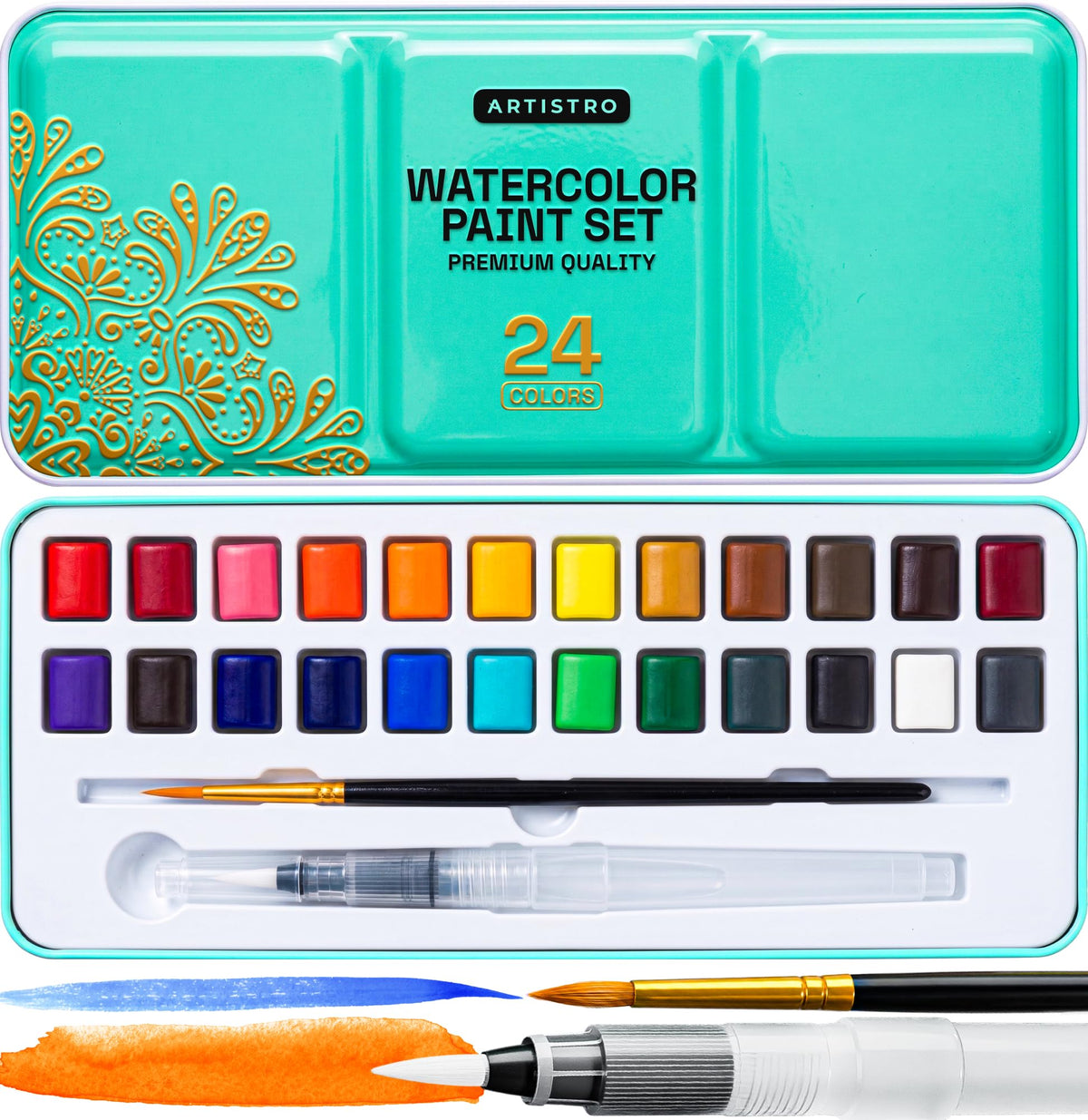 ARTISTRO Vivid Watercolor Paint Set with Palette & Brush Pens
