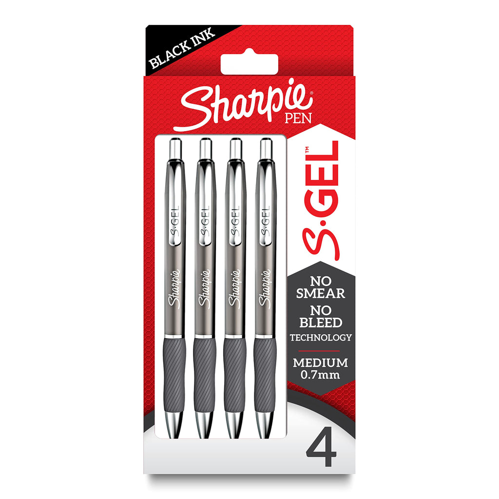 Sharpie S-Gel, Gel Ink Pens, Medium Point (0.7mm), Sleek Metal Barrel, Champagne, Black Ink, 4 Count - Drawing, Journaling, Writing, School, Teacher Supplies