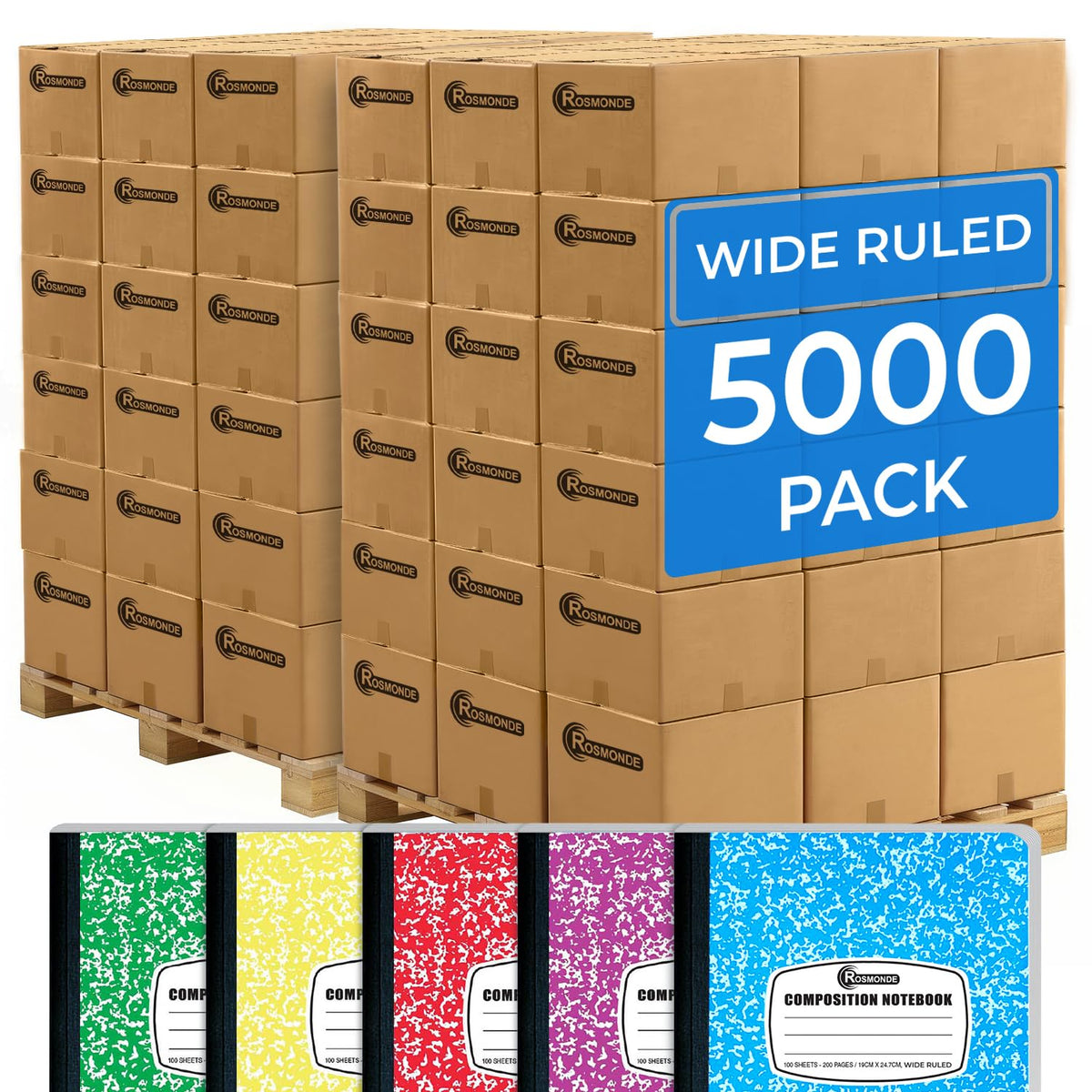 Rosmonde 12 Pack Bulk Composition Notebook Wide Ruled, Assorted Colors