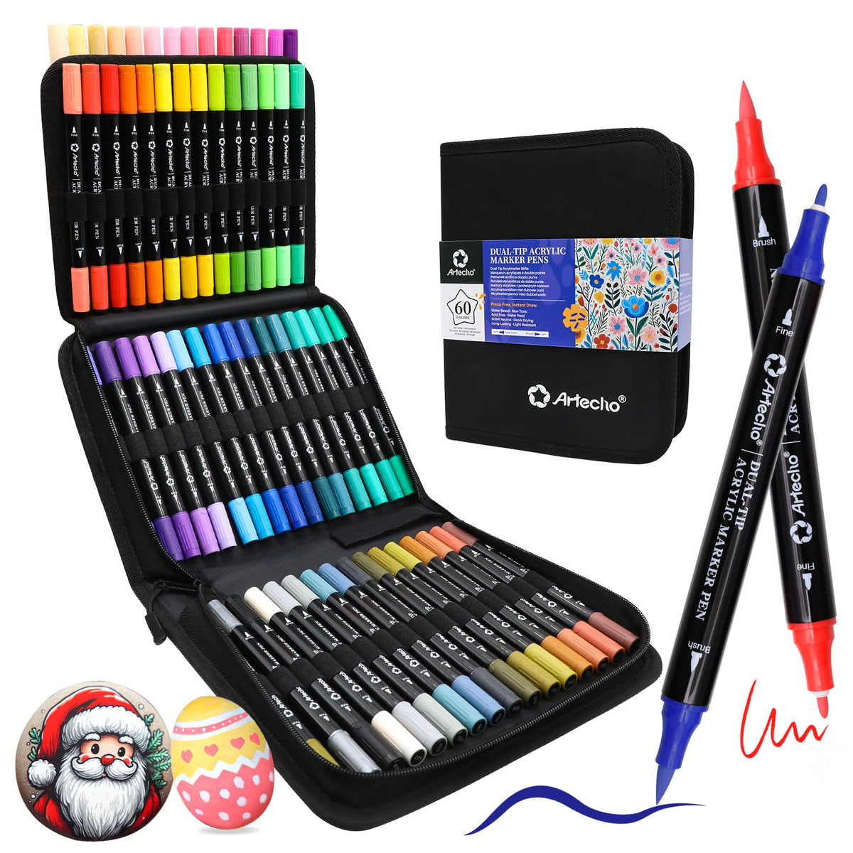 Artecho Acrylic Paint Markers 72 Colors with Bag（ Brush Tip and Fine Tip ）
