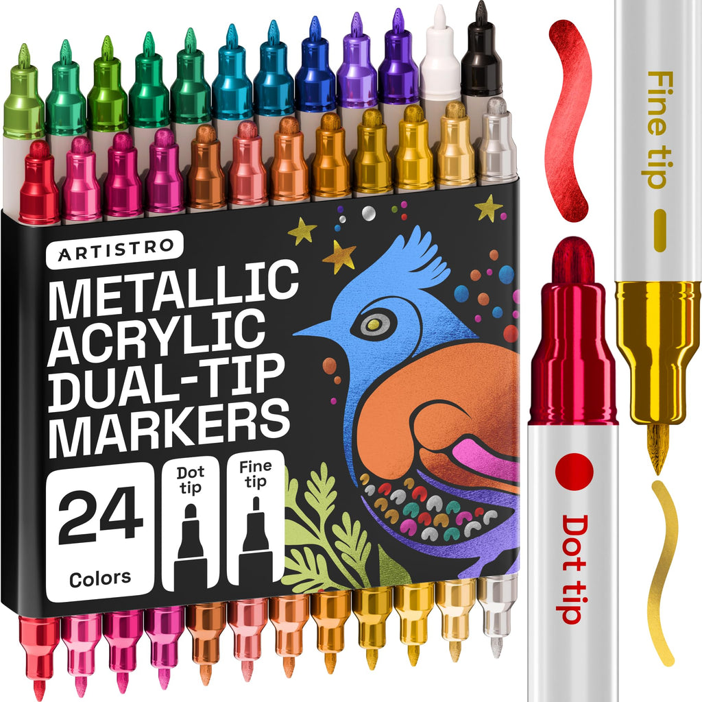 ARTISTRO Metallic Dual-Tip Acrylic Paint Marker Pens - Set of 24