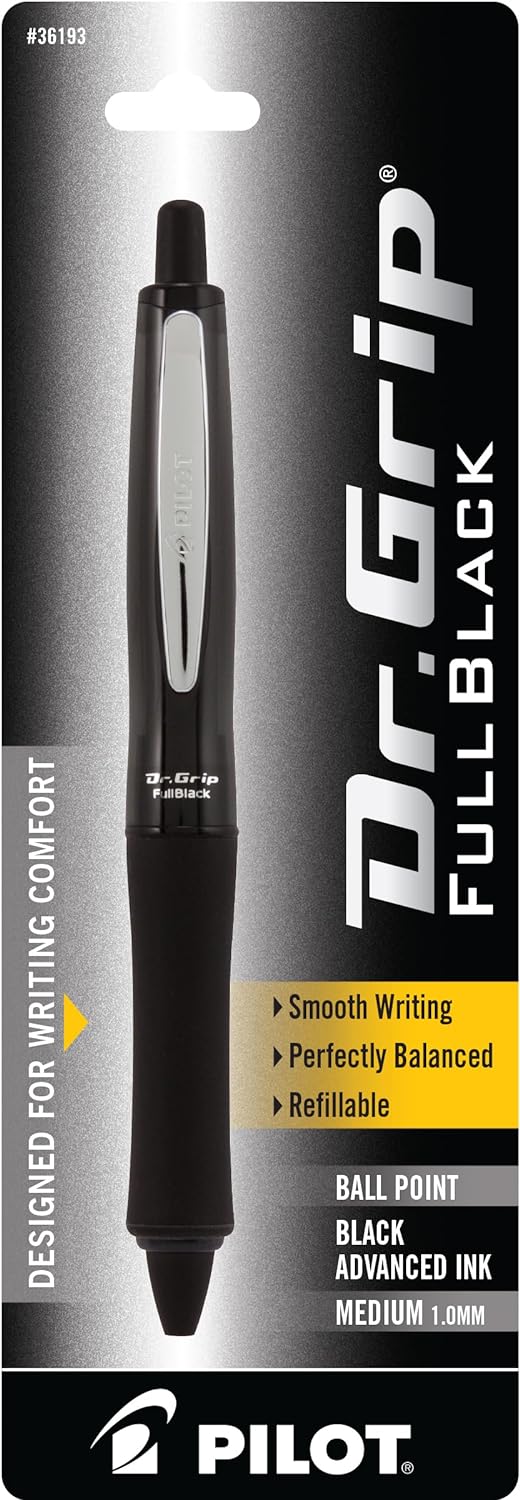 PILOT Dr. Grip FullBlack Ballpoint Pen, Black Ink, Single Pen
