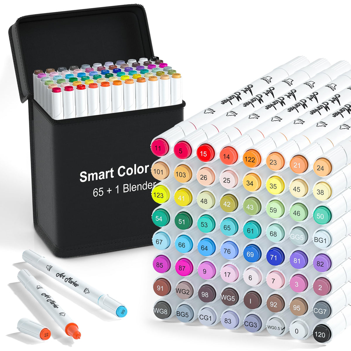 Smart Color Art 108 Pack Art Markers, 107 Alcohol Based Marker Pens and 1 Blender, Dual Tip Coloring Permanent Markers Highlighters with Case, Excellent for Adults Kids Marking Drawing Sketching